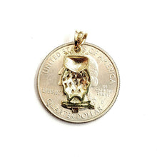 Load image into Gallery viewer, 14k yellow gold owl full body pendant charm gift fine jewelry diamond cut 1.3g
