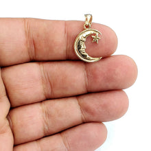 Load image into Gallery viewer, New 14k yellow gold moon and star pendant charm astronomy gift fine jewelry 1.1g
