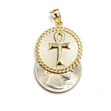 Load image into Gallery viewer, 10k yellow gold round Egyptian ankh cross pendant religious fine jewelry 3.6g
