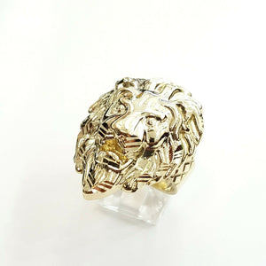 10k yellow gold lion head zodiac Leo men's Ring diamond cut fine jewelry Size 9