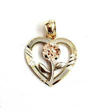 Load image into Gallery viewer, 14k 3 color solid Gold heart rose flower Pendant charm fine love jewelry 1.5g
