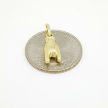 Load image into Gallery viewer, New 14K Yellow Gold 3D hollow Mano Cornuto horn Hand Sign Charm pendant 0.8g
