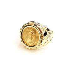 Load image into Gallery viewer, 14K Gold nugget coin ring size 10.5 14.4g 5 dollar 1/10 oz 22k American Eagle

