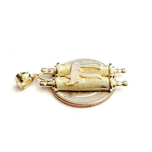Load image into Gallery viewer, New 14k yellow gold tablets of law Hay Chay Jewish God Israel Torah pendant 4.9g
