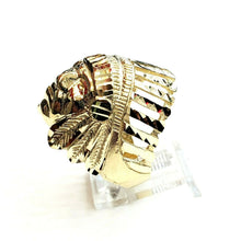 Load image into Gallery viewer, 10k yellow gold native american Indian chief head men&#39;s Ring diamond cut Size 10
