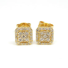 Load image into Gallery viewer, 14k yellow Gold 0.22Ct Round Diamond square stud Earrings Push Back Fastening
