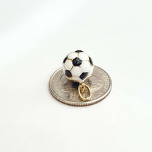 Load image into Gallery viewer, 14k yellow Gold enamel hollow soccer ball 3D Pendant charm fine gift 0.47" 1.7g
