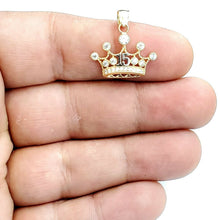 Load image into Gallery viewer, 14k yellow gold 15 años 15 years crown pendant cubic zirconia jewelry 1.8g
