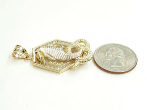 New 14k two tone Gold cobra snake Pendant charm fine jewelry 3D red eye 9.3g
