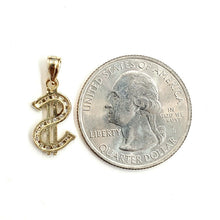 Load image into Gallery viewer, 14k yellow gold tiny dollar sign lucky pendant charm cubic zirconia fine gift 1g
