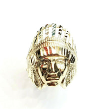 Load image into Gallery viewer, 10k yellow gold native american Indian chief head men&#39;s Ring diamond cut Size 10
