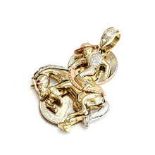 Load image into Gallery viewer, 14k tri color Gold horse rider cowboy rodeo Pendant charm CZ fine jewelry 15.6g
