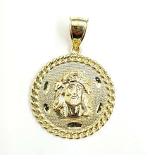 Load image into Gallery viewer, 10k yellow gold round Jesus face head pendant charm religious jewelry 1.18" 6.1g
