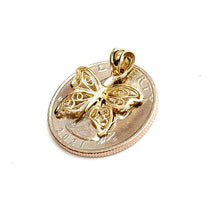 Load image into Gallery viewer, New 14k yellow Gold butterfly Pendant charm filigree gift fine jewelry 1.1g
