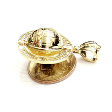 Load image into Gallery viewer, 10k yellow gold 3D Spinning round globe planet earth world map pendant 1" 9.2g
