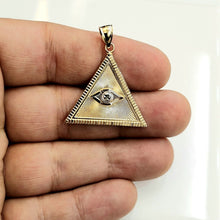 Load image into Gallery viewer, 14k two-tone gold triangle evil eye pendant charm gift fine jewelry unisex 3.8g

