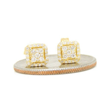 Load image into Gallery viewer, 14k yellow Gold 0.22Ct Round Diamond square stud Earrings Push Back Fastening
