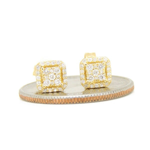 14k yellow Gold 0.22Ct Round Diamond square stud Earrings Push Back Fastening