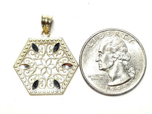 Load image into Gallery viewer, 10k two tone gold hexagon filigree pendant charm fine gift jewelry for her 1.7g
