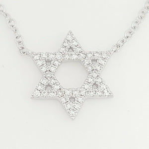 14k white Gold 0.11Ct Diamond star of David necklace gift 18" adjustable chain