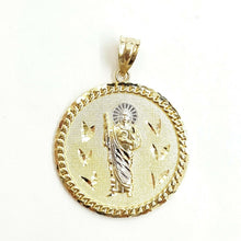 Load image into Gallery viewer, New 14k two tone gold round saint Jude juda pendant charm religious jewelry 3.7g
