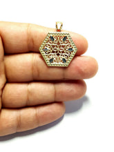 Load image into Gallery viewer, 10k two tone gold hexagon filigree pendant charm fine gift jewelry for her 2.5g
