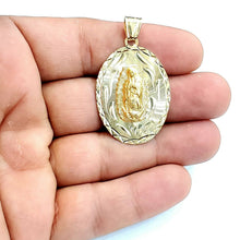 Load image into Gallery viewer, 14k yellow gold oval virgin Mary Guadalupe religious pendant diamond cut 5.8g
