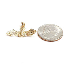 Load image into Gallery viewer, 14k yellow gold 3D bat open wings pendant charm gift fine jewelry polished 2.5g

