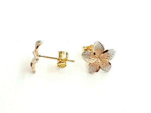 14k multi color Gold Hawaiian flower Earring jewelry Push Back Fastening 1.1g