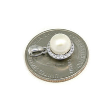 Load image into Gallery viewer, 14k white gold round 8mm fresh water pearl Pendant charm with zirconia gift 1.8g
