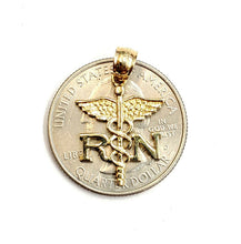 Load image into Gallery viewer, 14k yellow Gold RN caduceus medical sign nurse Pendant charm fine jewelry 1.5g
