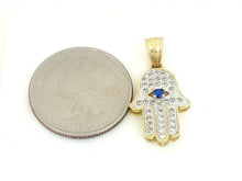 Load image into Gallery viewer, New 14k yellow gold khamsa hamsa hand eye Jewish religious cubic zirconia 2.5g
