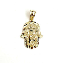 Load image into Gallery viewer, New 10k yellow gold khamsa hamsa hand lucky Jewish filigree pendant jewelry 1.1g
