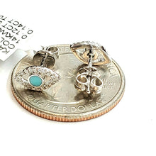 Load image into Gallery viewer, New 14k white Gold 0.12Ct Diamond 0.14ct turquoise eye stud Earrings Push Back
