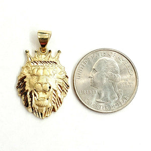 14k yellow Gold lion head face crown Leo zodiac Pendant charm fine jewelry 4g