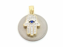 Load image into Gallery viewer, New 14k yellow gold khamsa hamsa hand eye Jewish religious cubic zirconia 2.5g
