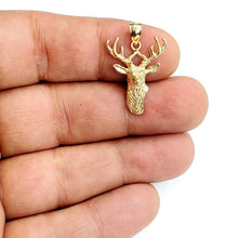Load image into Gallery viewer, 14k yellow Gold deer buck male head Hunting Pendant charm gift  jewelry 1.9g
