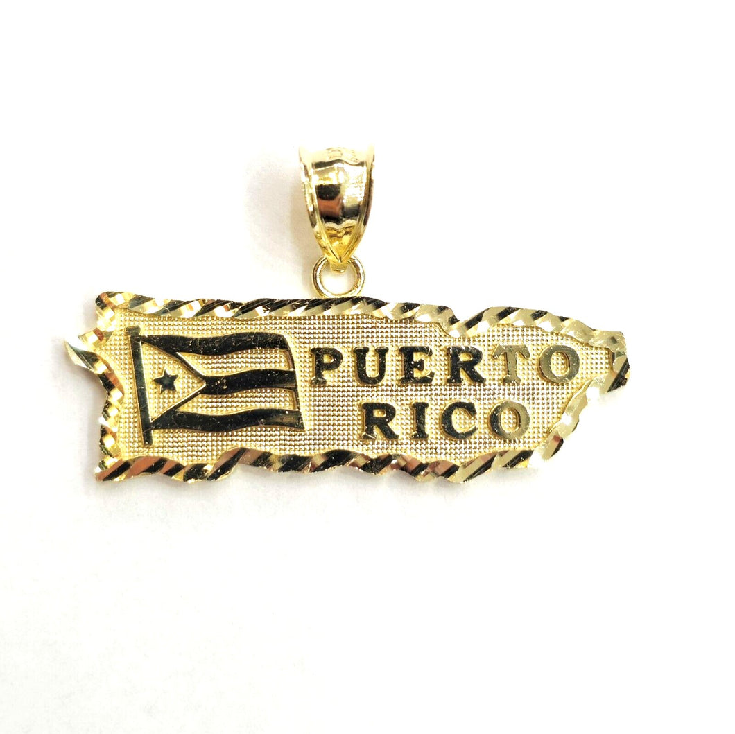 New 10k yellow gold Puerto Rico outline map pendant charm gift fine jewelry 3.7g