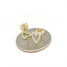 Load image into Gallery viewer, New 14k yellow Gold 0.12Ct Round Diamond heart stud Earrings Push Back Fastening
