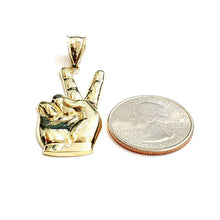 Load image into Gallery viewer, New 10k yellow gold victory sign peace hand gesture pendant unisex polished 3.3g
