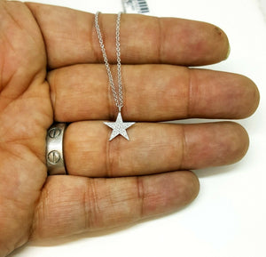 14k white Gold 0.09Ct Diamond star necklace gift for her 18" adjustable chain