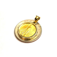 Load image into Gallery viewer, 14K Gold pendant With genuine 5 dollars 1/10 oz 22k American eagle coin 4.3g
