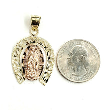 Load image into Gallery viewer, New 10k multi color Gold virgin horseshoe Pendant lucky fine jewelry unisex 3.2g
