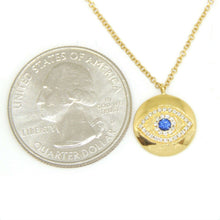 Load image into Gallery viewer, 14k yellow gold 0.17ct diamond sapphire evil eye necklace 18&quot; adjustable chain
