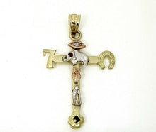 Load image into Gallery viewer, New 14k gold multi color cross good luck pendant religious gift jewelry 2.8g
