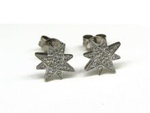 Load image into Gallery viewer, New 14k white Gold 0.11Ct Round Diamond star stud Earrings Push Back Fastening
