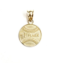 Load image into Gallery viewer, New 10k yellow Gold tiny baseball #1 player Pendant charm sport jewelry 1.1g
