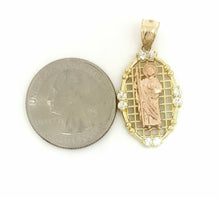 Load image into Gallery viewer, New 14k Gold two tone oval saint Jude juda Pendant charm cubic zirconia 2.9g
