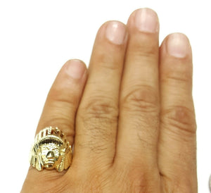 10k yellow gold native American Indian chief head men Ring diamond cut Size 7.5