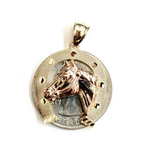 Load image into Gallery viewer, New 14k multi color Gold horseshoe Pendant lucky fine gift jewelry unisex 3.1g
